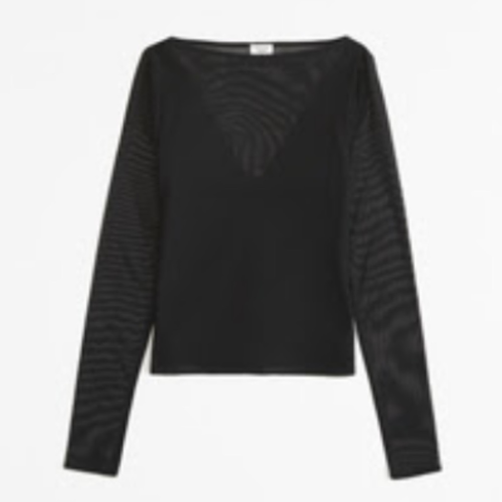 Abercombie Black Sheer Long Sleeve Mesh Slash Top XS